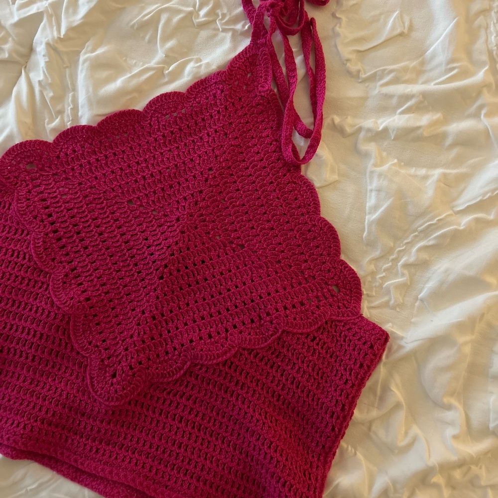 Pink Halter top with tie-back